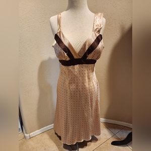 LaBelle slip dress high/low brown tan polka dot 13